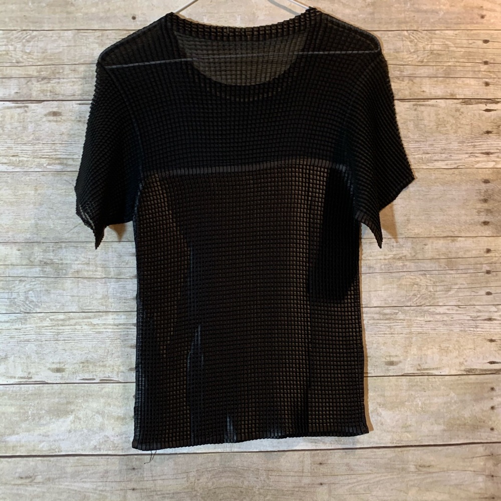 LOOK @ this awesome black stretch semi sheer top